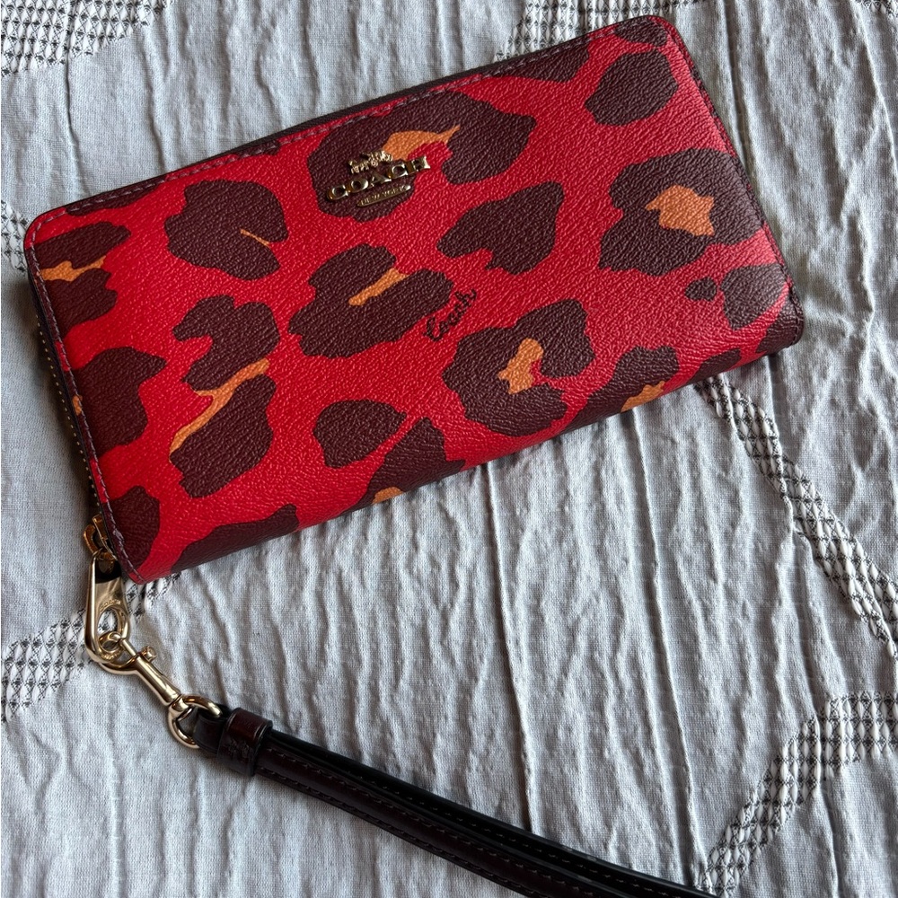 Coach Red Leopard Print Wristlet